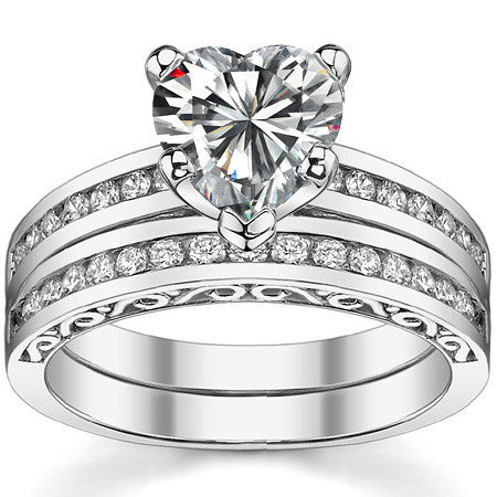 Round Brilliant Moissanite Channel Scroll Engagement Ring,0.28ct