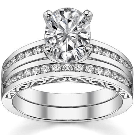 Round Brilliant Moissanite Channel Scroll Engagement Ring,0.28ct