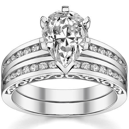 Round Brilliant Moissanite Channel Scroll Engagement Ring,0.28ct