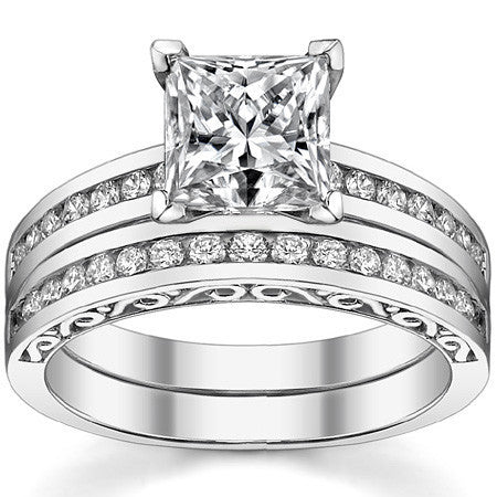 Round Brilliant Moissanite Channel Scroll Engagement Ring,0.28ct