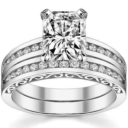 Round Brilliant Moissanite Channel Scroll Engagement Ring,0.28ct