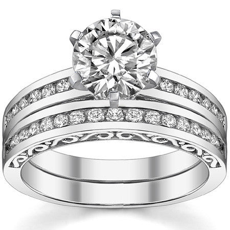 Round Brilliant Moissanite Channel Scroll Engagement Ring,0.28ct