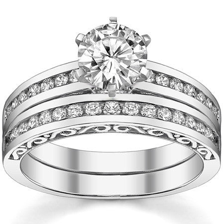 Round Brilliant Moissanite Channel Scroll Engagement Ring,0.28ct