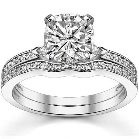 Round & Trillion Moissanite Engagement Ring, 0.28ct