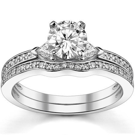 Round & Trillion Moissanite Engagement Ring, 0.28ct