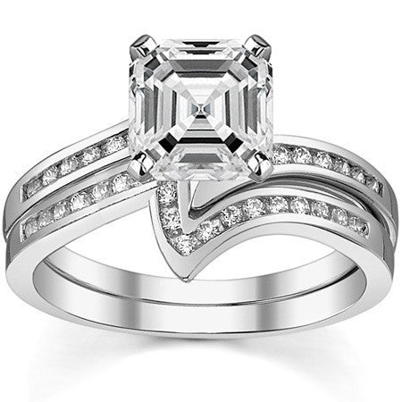 Round Brilliant Moissanite & Diamond Bypass Engagement Ring, 0.11ct
