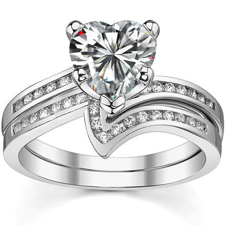 Round Brilliant Moissanite & Diamond Bypass Engagement Ring, 0.11ct