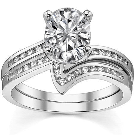 Round Brilliant Moissanite & Diamond Bypass Engagement Ring, 0.11ct