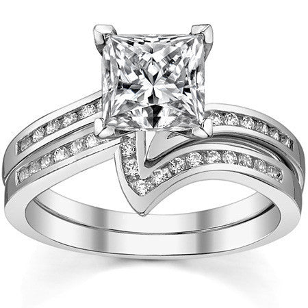 Round Brilliant Moissanite & Diamond Bypass Engagement Ring, 0.11ct