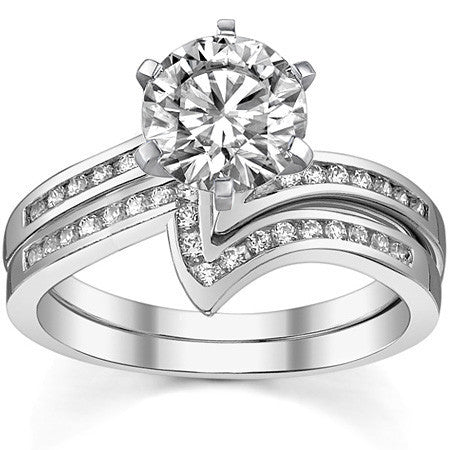 Round Brilliant Moissanite & Diamond Bypass Engagement Ring, 0.11ct