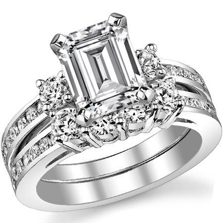 Round Brilliant Moissanite Three-Stone Style Engagement Ring, 0.58ct