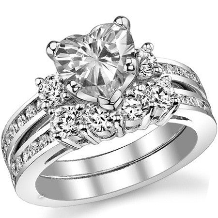 Round Brilliant Moissanite Three-Stone Style Engagement Ring, 0.58ct