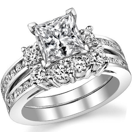 Round Brilliant Moissanite Three-Stone Style Engagement Ring, 0.58ct