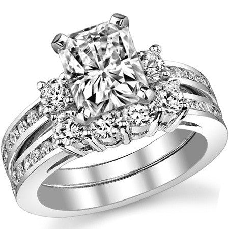 Round Brilliant Moissanite Three-Stone Style Engagement Ring, 0.58ct