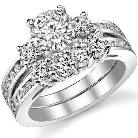 Round Brilliant Moissanite Three-Stone Style Engagement Ring, 0.58ct