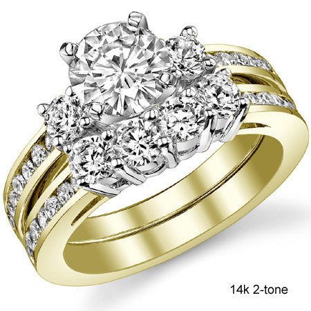 Round Brilliant Moissanite Three-Stone Style Engagement Ring, 0.58ct