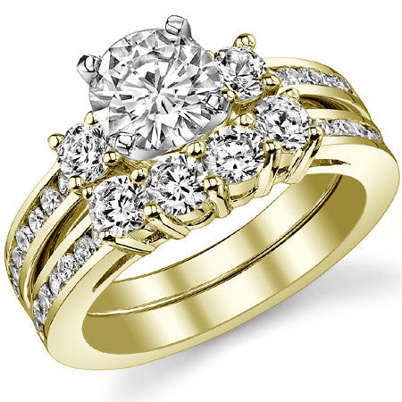 Round Brilliant Moissanite Three-Stone Style Engagement Ring, 0.58ct