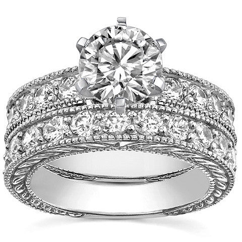 Round Antique Moissanite Engagement Ring Setting 0.6ct