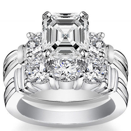 Round Brilliant Moissanite 3-Stone Engagement Ring Setting, 0.66ct