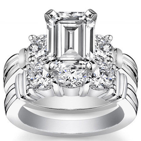 Round Brilliant Moissanite 3-Stone Engagement Ring Setting, 0.66ct