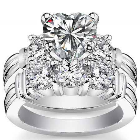 Round Brilliant Moissanite 3-Stone Engagement Ring Setting, 0.66ct