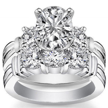 Round Brilliant Moissanite 3-Stone Engagement Ring Setting, 0.66ct