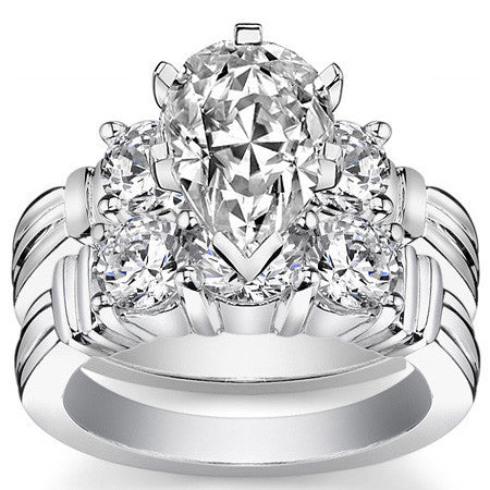 Round Brilliant Moissanite 3-Stone Engagement Ring Setting, 0.66ct
