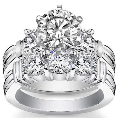 Round Brilliant Moissanite 3-Stone Engagement Ring Setting, 0.66ct