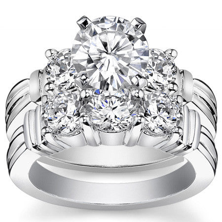 Round Brilliant Moissanite 3-Stone Engagement Ring Setting, 0.66ct