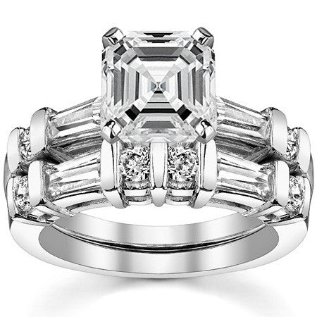 Round & Baguette Moissanite Engagement Ring Setting 0.5ct
