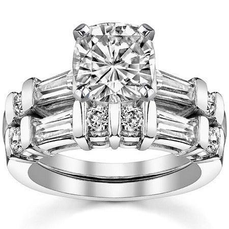 Round & Baguette Moissanite Engagement Ring Setting 0.5ct