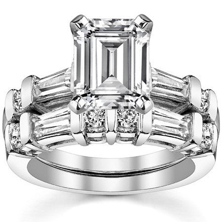 Round & Baguette Moissanite Engagement Ring Setting 0.5ct
