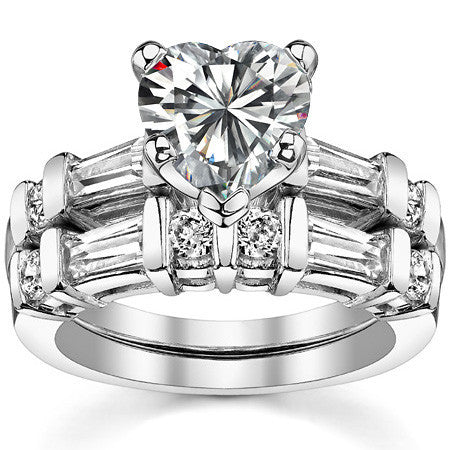 Round & Baguette Moissanite Engagement Ring Setting 0.5ct