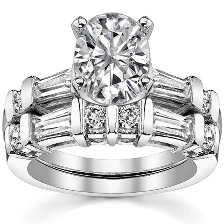 Round & Baguette Moissanite Engagement Ring Setting 0.5ct