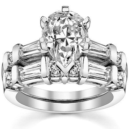 Round & Baguette Moissanite Engagement Ring Setting 0.5ct