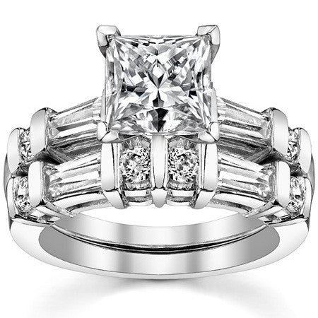 Round & Baguette Moissanite Engagement Ring Setting 0.5ct