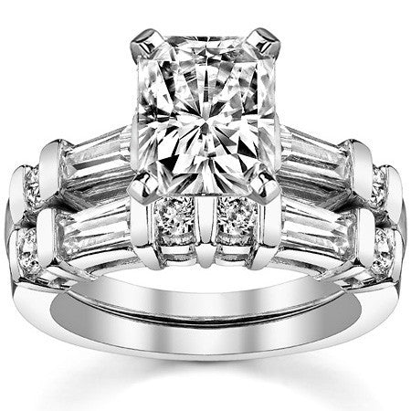 Round & Baguette Moissanite Engagement Ring Setting 0.5ct