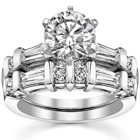Round & Baguette Moissanite Engagement Ring Setting 0.5ct