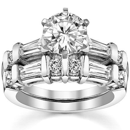 Round & Baguette Moissanite Engagement Ring Setting 0.5ct