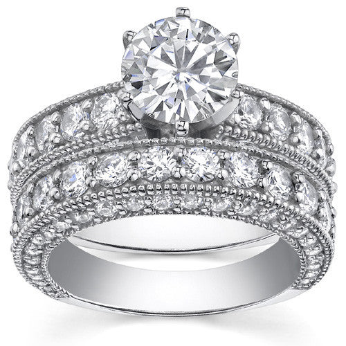 Round Brilliant Moissanite Antique Engagement Ring Setting, 2.6ct
