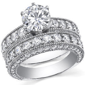 Round Brilliant Moissanite Antique Engagement Ring Setting, 2.6ct