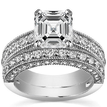 Round Brilliant Moissanite Antique Engagement Ring Setting, 1.7ct