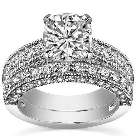 Round Brilliant Moissanite Antique Engagement Ring Setting, 1.7ct