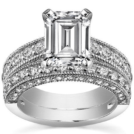 Round Brilliant Moissanite Antique Engagement Ring Setting, 1.7ct