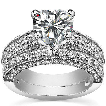 Round Brilliant Moissanite Antique Engagement Ring Setting, 1.7ct