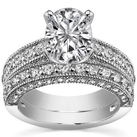 Round Brilliant Moissanite Antique Engagement Ring Setting, 1.7ct