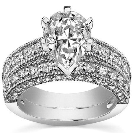 Round Brilliant Moissanite Antique Engagement Ring Setting, 1.7ct