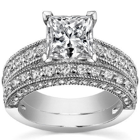Round Brilliant Moissanite Antique Engagement Ring Setting, 1.7ct