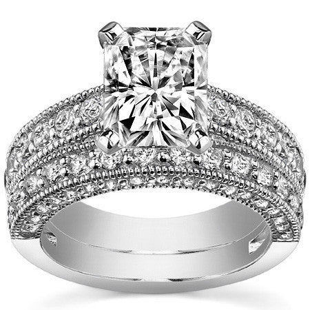 Round Brilliant Moissanite Antique Engagement Ring Setting, 1.7ct