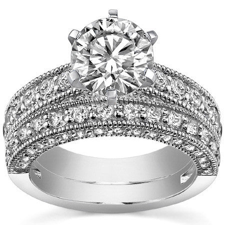 Round Brilliant Moissanite Antique Engagement Ring Setting, 1.7ct